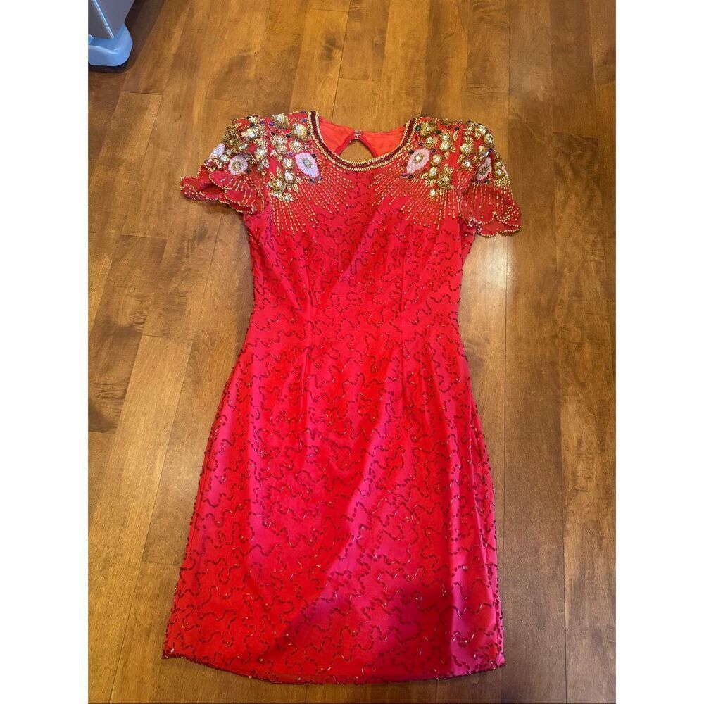 Vintage Lillie Rubin 100% Silk Beaded Cocktail Dress – Size 4 – 80s Glam Couture
